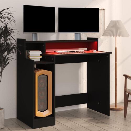 Skrivebord med LED-lys 97x45x90 cm konstrueret træ sort