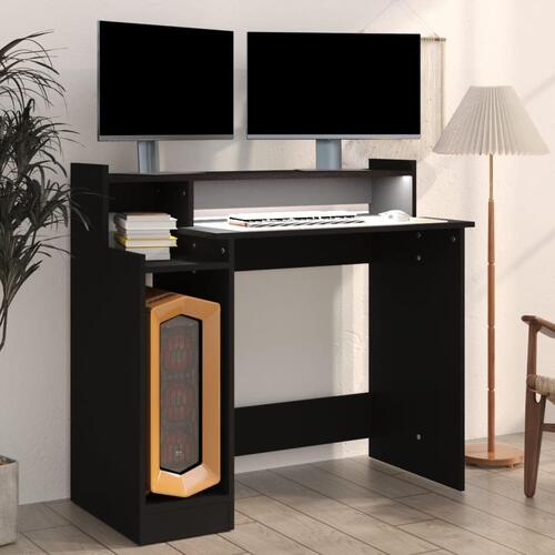 Skrivebord med LED-lys 97x45x90 cm konstrueret træ sort