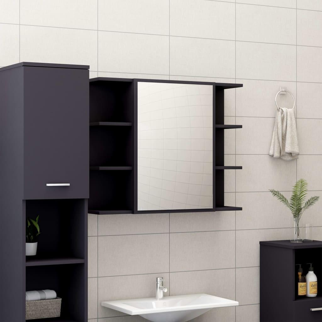 Badeværelsesskab med spejl 80x20,5x64 cm konstrueret træ grå