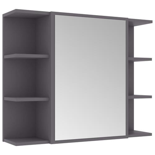 Badeværelsesskab med spejl 80x20,5x64 cm konstrueret træ grå