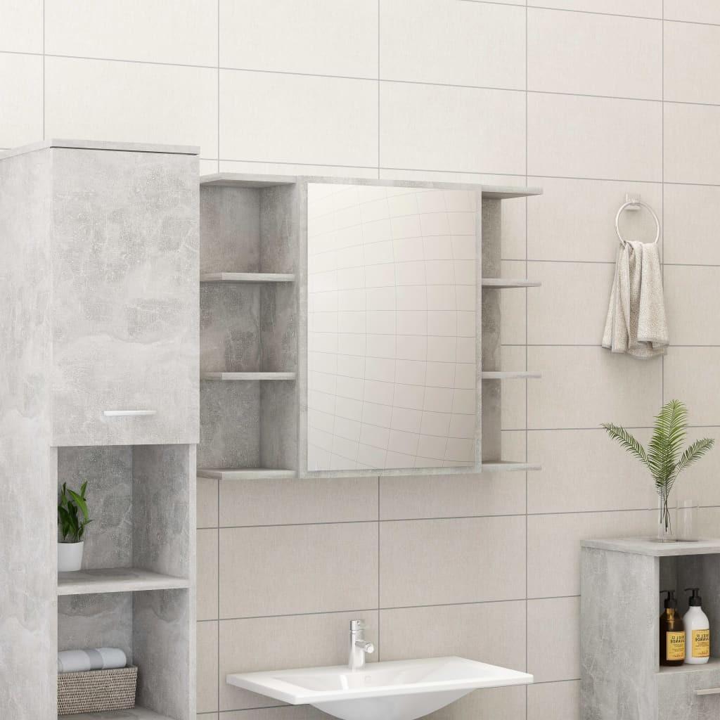 Badeværelsesskab med spejl 80x20,5x64 cm spånplade betongrå
