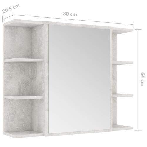 Badeværelsesskab med spejl 80x20,5x64 cm spånplade betongrå
