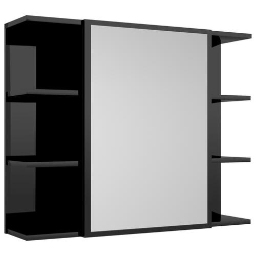 Badeværelsesskab m. spejl 80x20,5x64 cm spånplade sort højglans