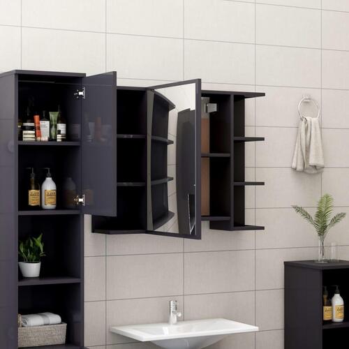 Badeværelsesskab m. spejl 80x20,5x64 cm spånplade grå højglans