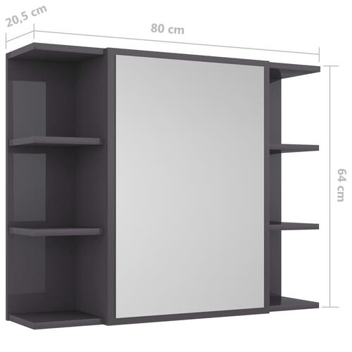 Badeværelsesskab m. spejl 80x20,5x64 cm spånplade grå højglans