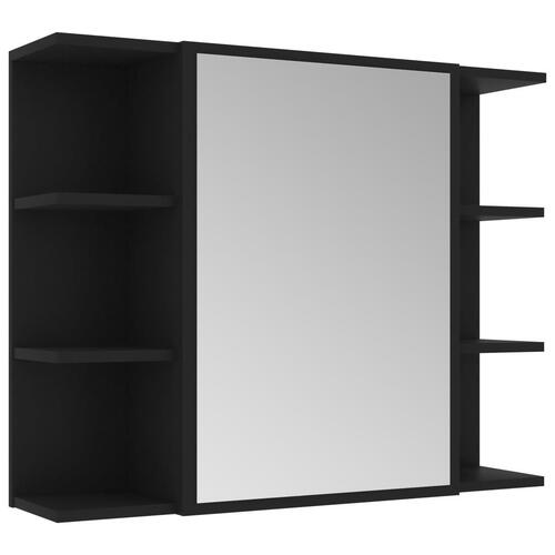 Badeværelsesskab med spejl 80x20,5x64 cm konstrueret træ sort