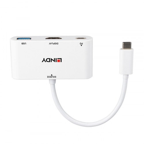 LINDY 43340 USB-C hub med HDMI, USB og PD - Hvid