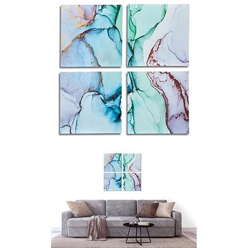 Sæt med 4 malerier Lærred Marmor Blå 35 x 7 x 35 cm (6 enheder)