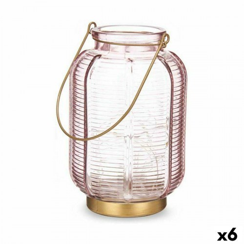LED-lanterne i glas - pink/guld, stribet, 13,5 × 22 × 13,5 cm (6 stk.)