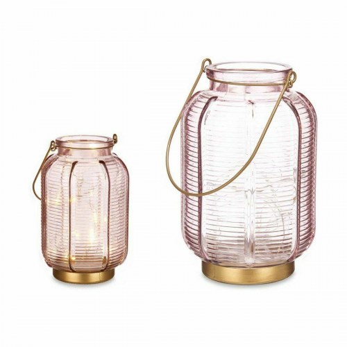 LED-lanterne i glas - pink/guld, stribet, 13,5 × 22 × 13,5 cm (6 stk.)