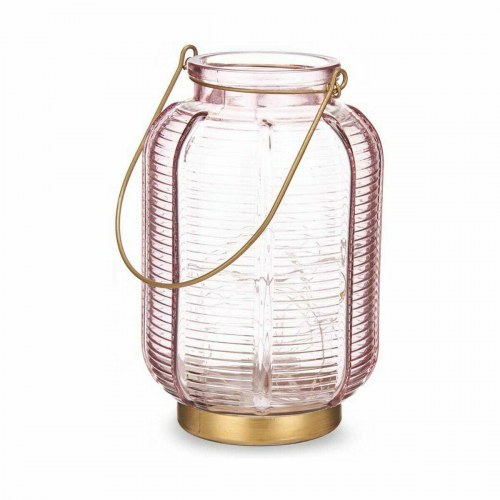 LED-lanterne i glas - pink/guld, stribet, 13,5 × 22 × 13,5 cm (6 stk.)