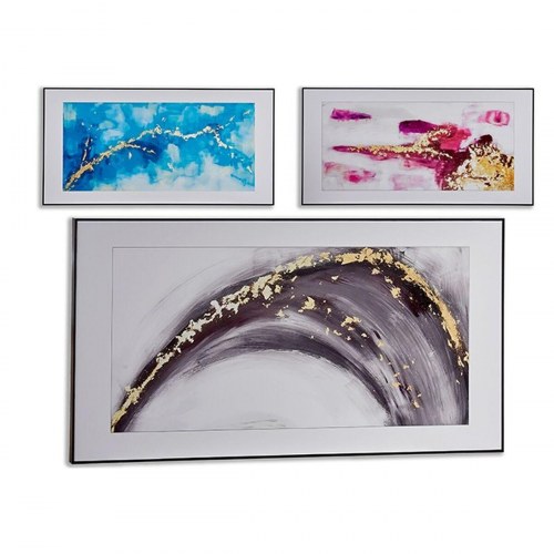 Lærredsbilleder - blå, brun og pink abstrakt, 61,5 × 121 cm (sæt af 3)