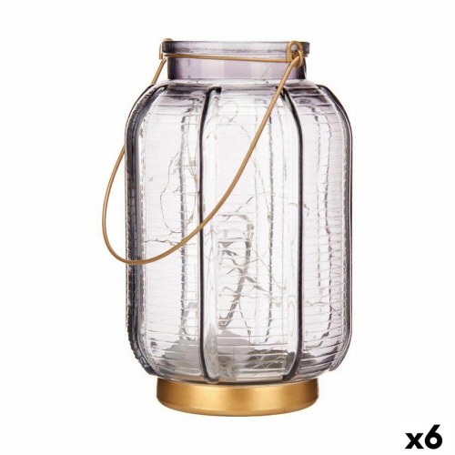 LED-lanterne i glas - grå/guld, stribet, 6 stk.