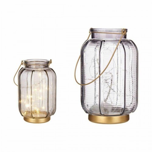 LED-lanterne i glas - grå/guld, stribet, 6 stk.