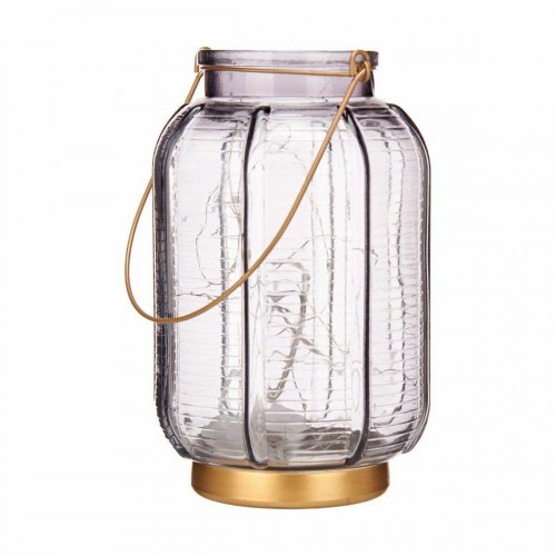 LED-lanterne i glas - grå/guld, stribet, 6 stk.