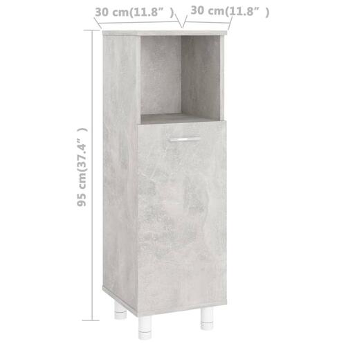 Badeværelsesskab 30x30x95 cm konstrueret træ betongrå