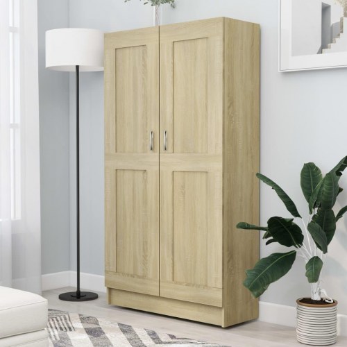 Bogreol med låger 82,5×30,5×150 cm - konstrueret træ i sonoma-eg