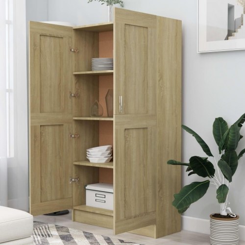 Bogreol med låger 82,5×30,5×150 cm - konstrueret træ i sonoma-eg