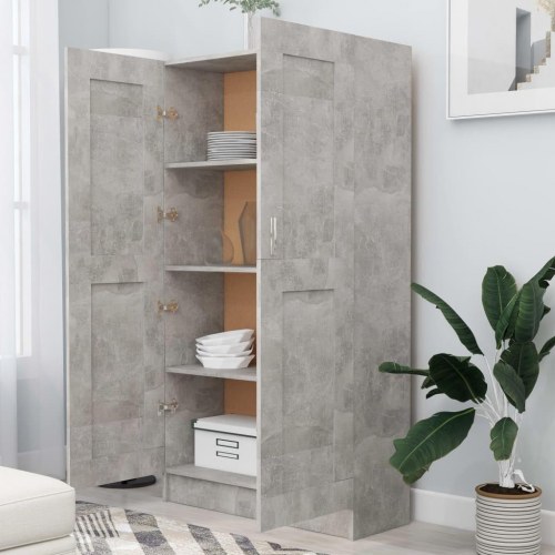 Bogreol med låger - 82,5 × 30,5 × 150 cm, konstrueret træ i betongrå
