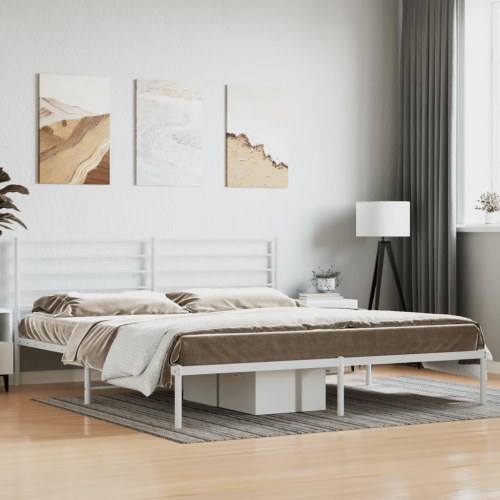 Sengeramme med sengegavl 200x200 cm - metal, hvid