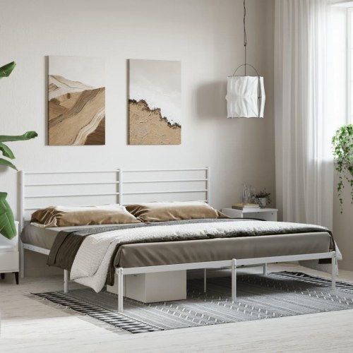 Sengeramme med sengegavl 200x200 cm - metal, hvid