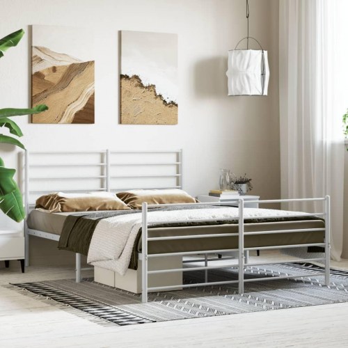 Sengeramme med sengegavl og fodgærde 120x200 cm - metal, hvid