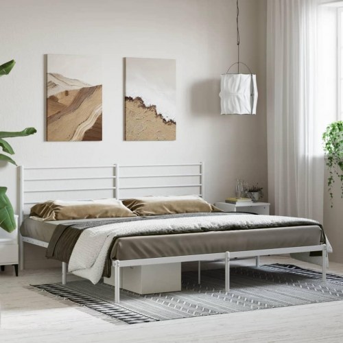 Sengeramme med sengegavl 180×200 cm - metal, hvid