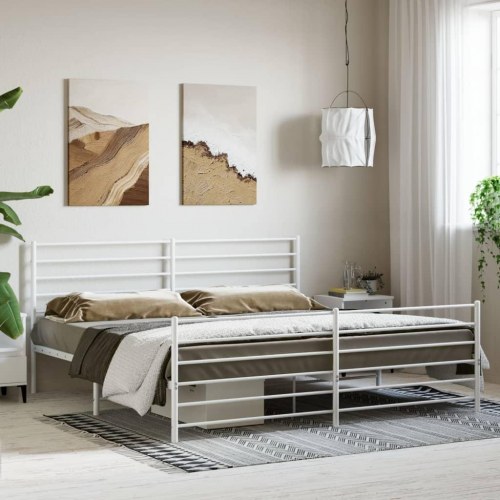 Sengeramme med sengegavl og fodgærde 180x200 cm - metal, hvid