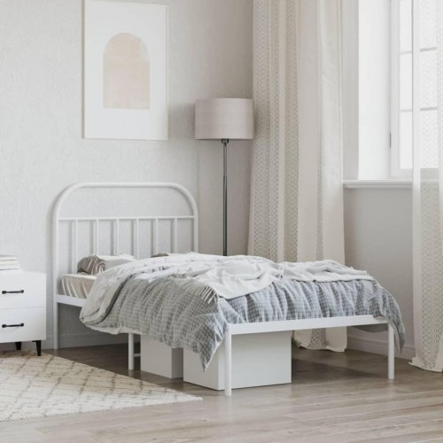 Sengeramme med sengegavl 100x200 cm - metal, hvid