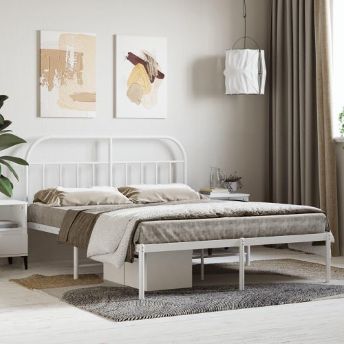 Sengeramme med sengegavl 140×200 cm - metal, hvid
