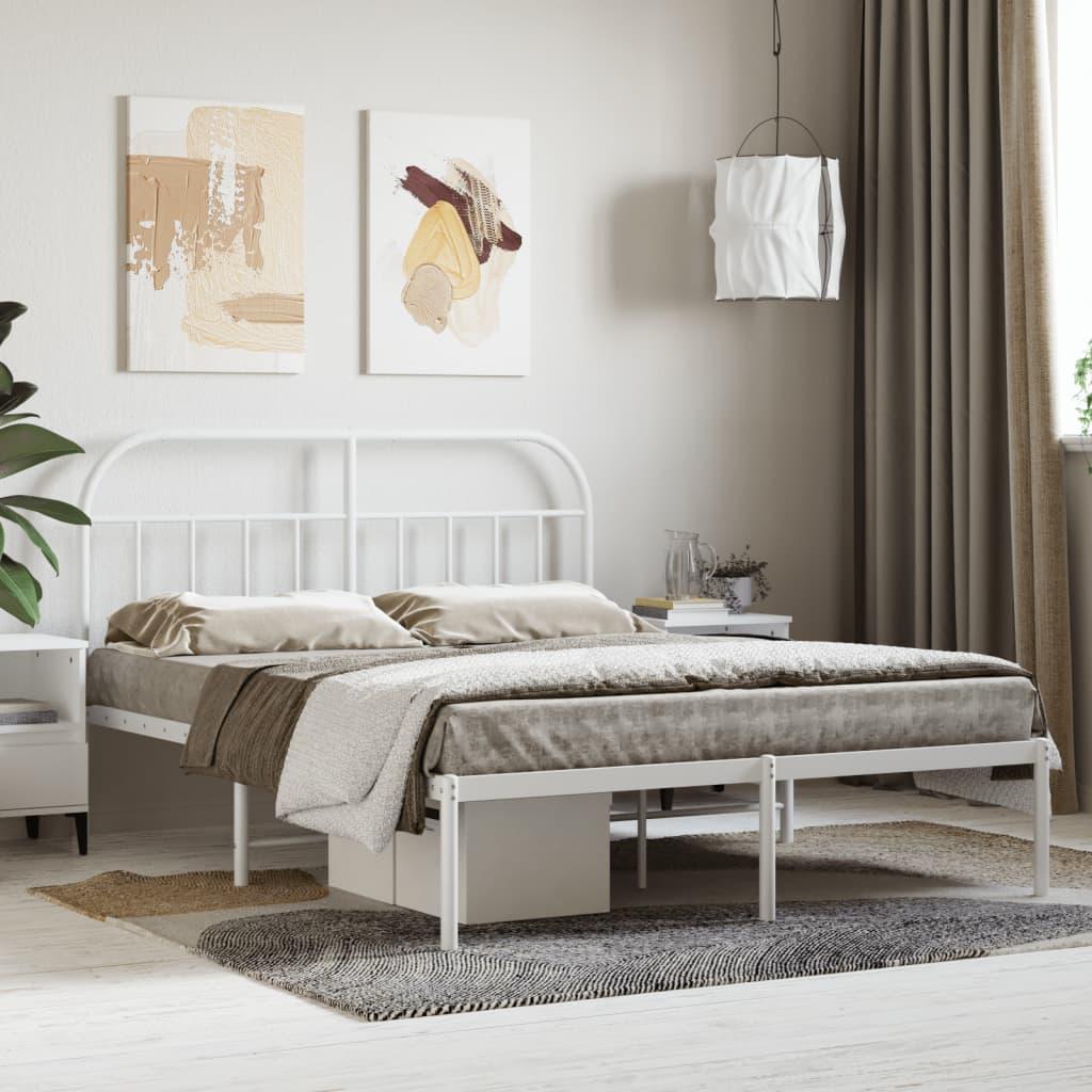 Sengeramme Med Sengegavl Metal - Hvid / med hovedgærde / 140 x 200 cm