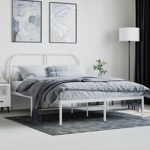 Sengeramme med sengegavl 140×200 cm - metal, hvid