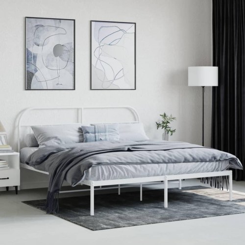 Sengeramme med sengegavl 160×200 cm - metal, hvid