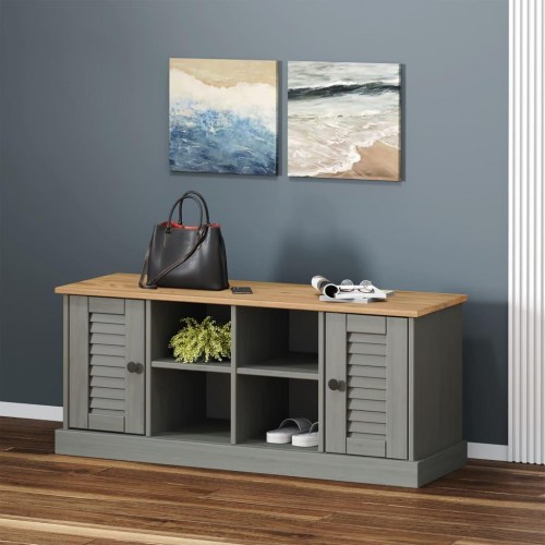 Skobænk VIGO 106×35×45 cm - massivt fyrretræ, grå