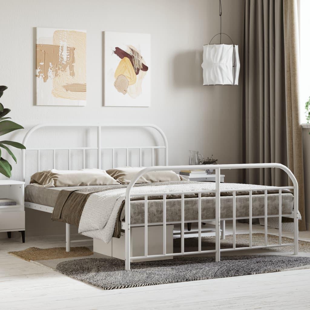 Sengeramme Med Sengegavl Metal - Hvid / med hovedgærde og fodgærde / 135 x 190 cm