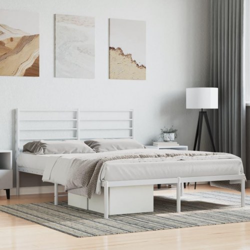 Sengeramme med sengegavl 150×200 cm - metal, hvid