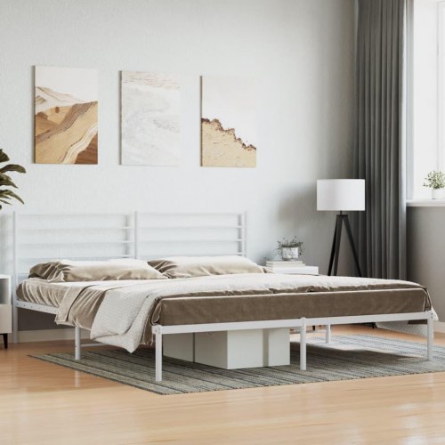 Sengeramme med sengegavl 193×203 cm - metal, hvid