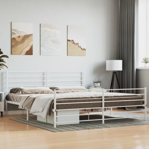 Sengeramme med gavl og fodgærde 193×203 cm - metal, hvid