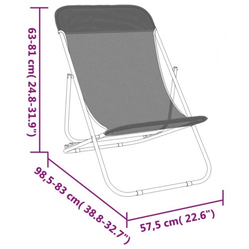 Foldbare strandstole 2 stk. textilene og pulverlakeret stål grå
