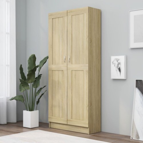 Bogskab med 2 låger 82,5 x 30,5 x 185,5 cm - sonoma-eg