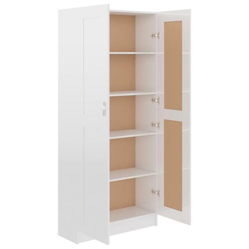 Bogskab 82,5x30,5x185,5 cm konstrueret træ hvid højglans