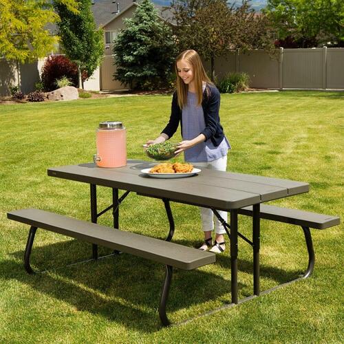 Sammenklappeligt bord Lifetime Træ Brun Picnic Stål Plastik 183 x 74 x 145 cm