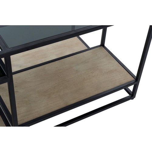 Sofabord i træ, metal og spejl - sort/natur, 120 × 60 × 50 cm