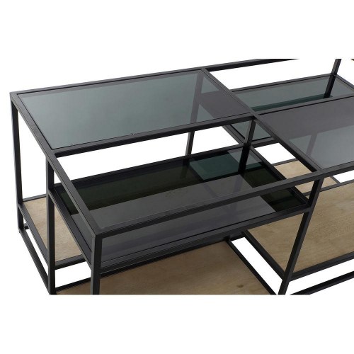 Sofabord i træ, metal og spejl - sort/natur, 120 × 60 × 50 cm