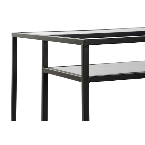 Sofabord i træ, metal og spejl - sort/natur, 120 × 60 × 50 cm