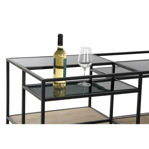 Sofabord i træ, metal og spejl - sort/natur, 120 × 60 × 50 cm