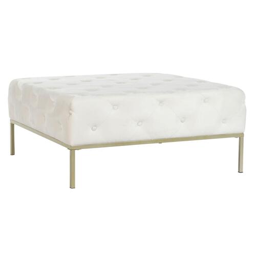 Bænk - hvid velourlook og gyldent metal, 100 × 100 × 45 cm