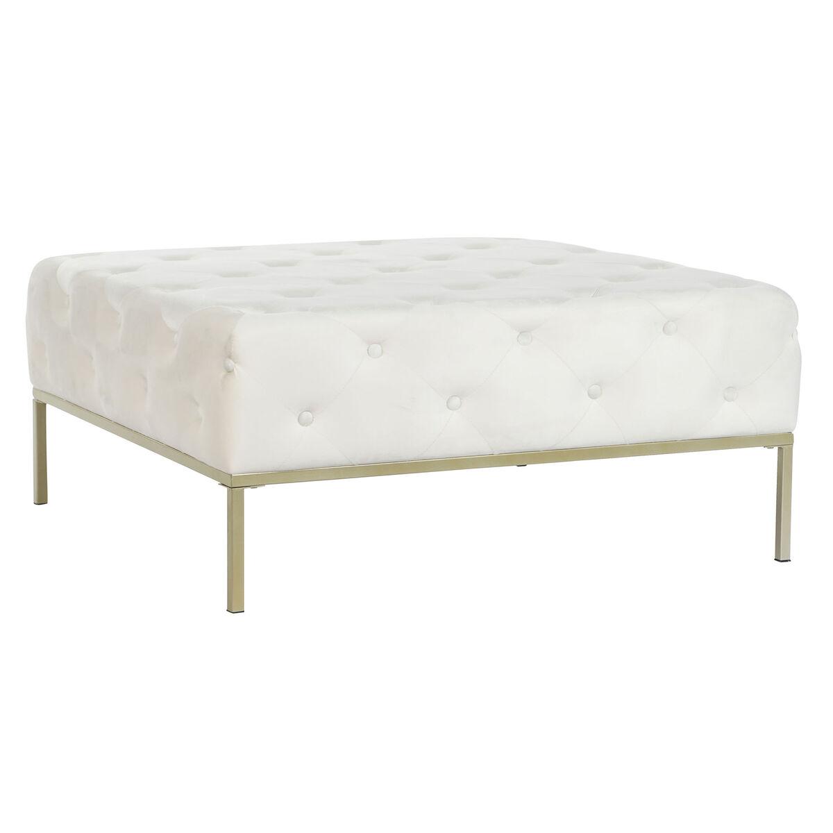 Bænk - hvid velourlook og gyldent metal, 100 × 100 × 45 cm