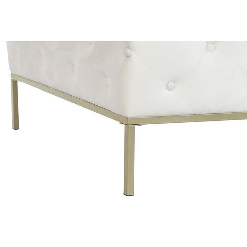 Bænk - hvid velourlook og gyldent metal, 100 × 100 × 45 cm