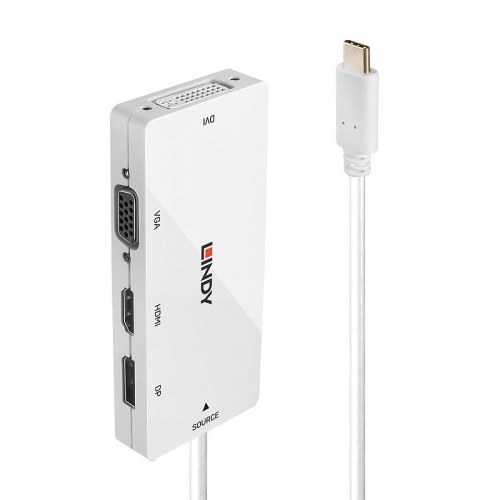 LINDY 43279 USB-C til HDMI/VGA/DP/DVI hub - hvid